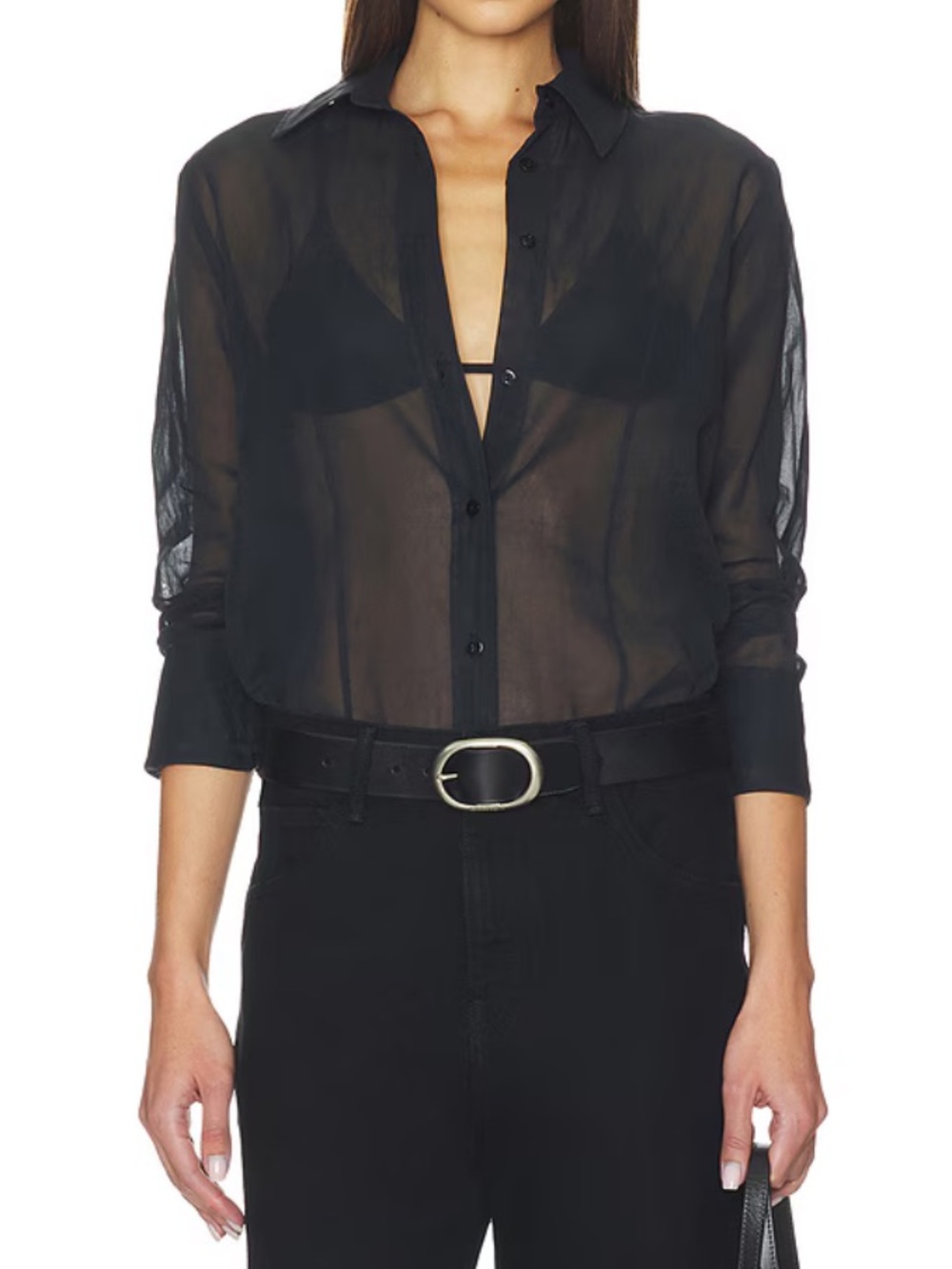 Enza Costa 100% Cotton Black Organza Fitted Button Up Shirt NWOT Size Small - Picture 1 of 6